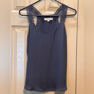 LOFT Shell Tank Camisole Women's Gray Size Small Petite SP Lace Shoulder Straps